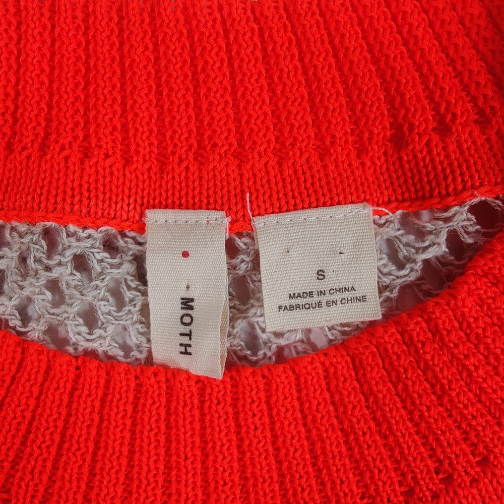 Moth for Anthropologie Tan and Orange Short Sleeve Sweater Size Small - Picture 3 of 7